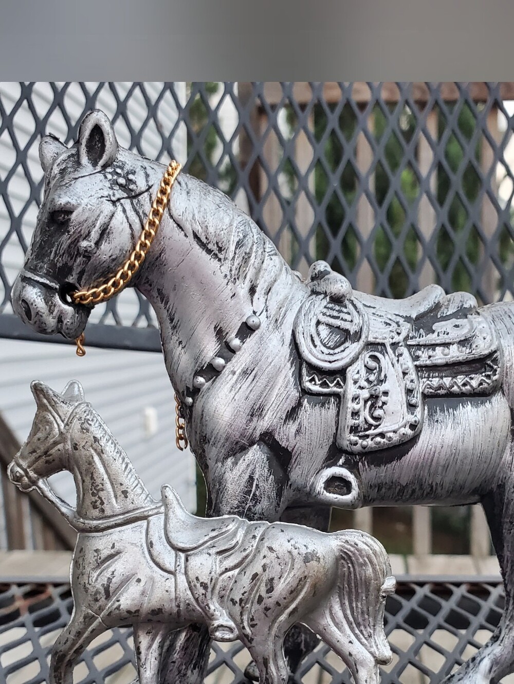 Complete Retro Pair – 1960s Western Toy Horses with Original Chains!